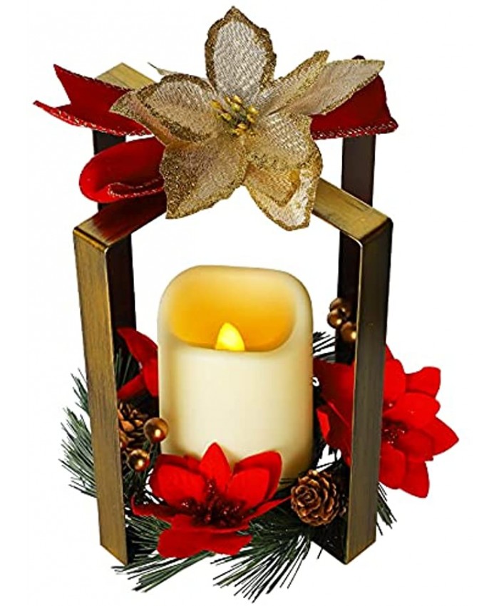 MorTime Christmas LED Candle Lantern Light Metal Gift Box with LED Candle Berries Pinecones for Holiday Party Home Table Decor Christmas Decorations