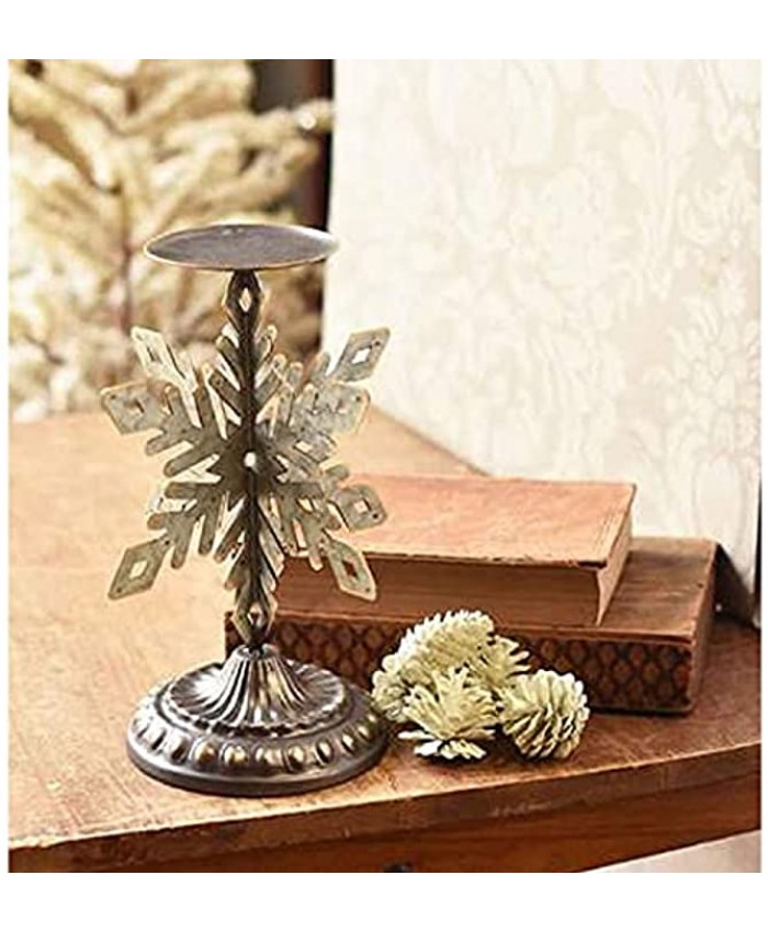 One Holiday Way 12-Inch Rustic Distressed Silver Metal Decorative Christmas Snowflake Pillar Candle Holder Stand Vintage Xmas Tabletop Mantel Shelf Decoration Country Farmhouse Winter Home Decor