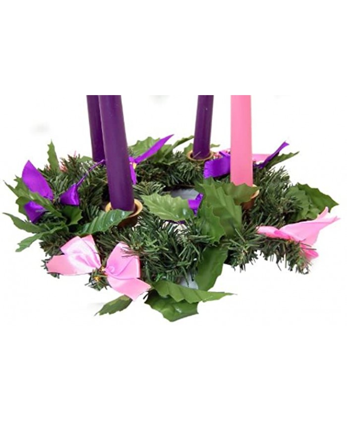 Religious Christmas Centerpiece Advent Wreath Candle Holder with Silk Ribbon 10 Inch