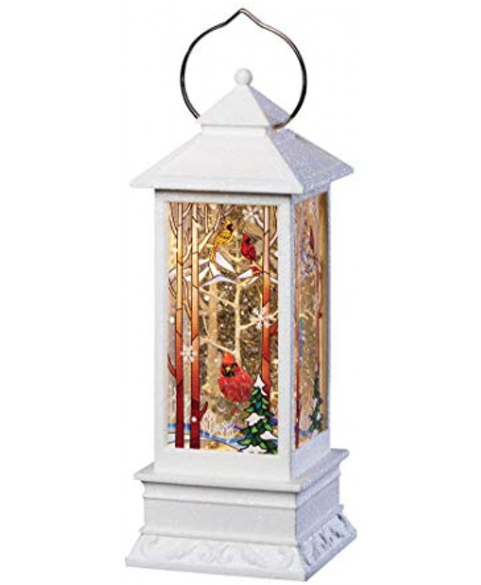 Roman Lighted Swirl Cardinal Lantern with Printed Scene 11" H Plastic Battery Operated Christmas Collection Home Decor Adorable Gift Durable Beautifully Detailed