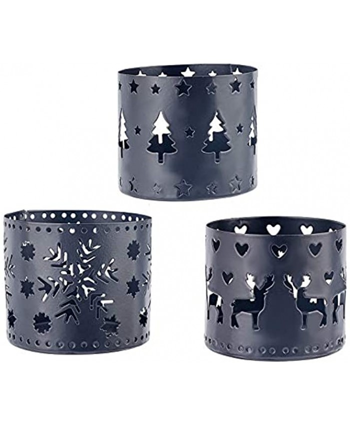 SUPERFINDINGS 3pcs Iron Hollow Candle Holder Christmas Decoration Candle Holder with Christams Style Charms Pattern Gunmetal Column Cup Candlestick Perfect for Christams Party Decoration