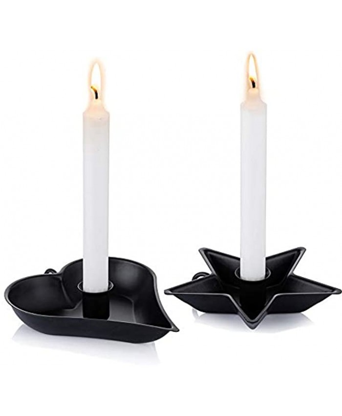 Sziqiqi Tapered Candle Holders Chamberstick with Finger Loop Set of 2 for Taper Candle Candle Bowl Candle Holder Pan Trinket Organizer for Home Decoration Christmas Holidays Parties Black
