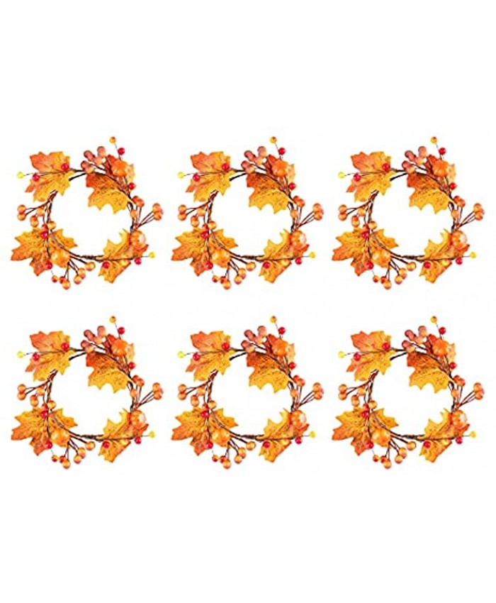 UUHUKP 6 Pack Christmas Candle Ring 8.7 Inch Mini Berries Candle Holder Stand Garland with Pumpkin and Maple Leaf for Home Party Halloween Xmas Wedding Thanksgiving Decoration