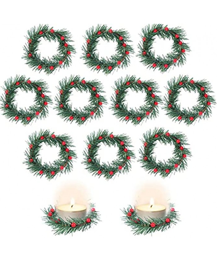 Yiphates 12 Pcs Christmas Candle Rings Artificial Pinecone Berry Candle Rings Wreaths Christmas Candle Holder Rings Christmas Centerpiece Table Decorations Christmas Wedding Party Supplies