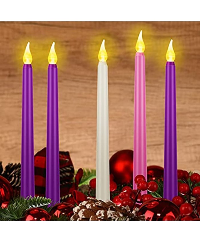 5 Piece Flameless Advent Candle Advent Candle Led Advent Taper Candles for Christmas Advent Rituals Holidays Church Celebration Home Decor