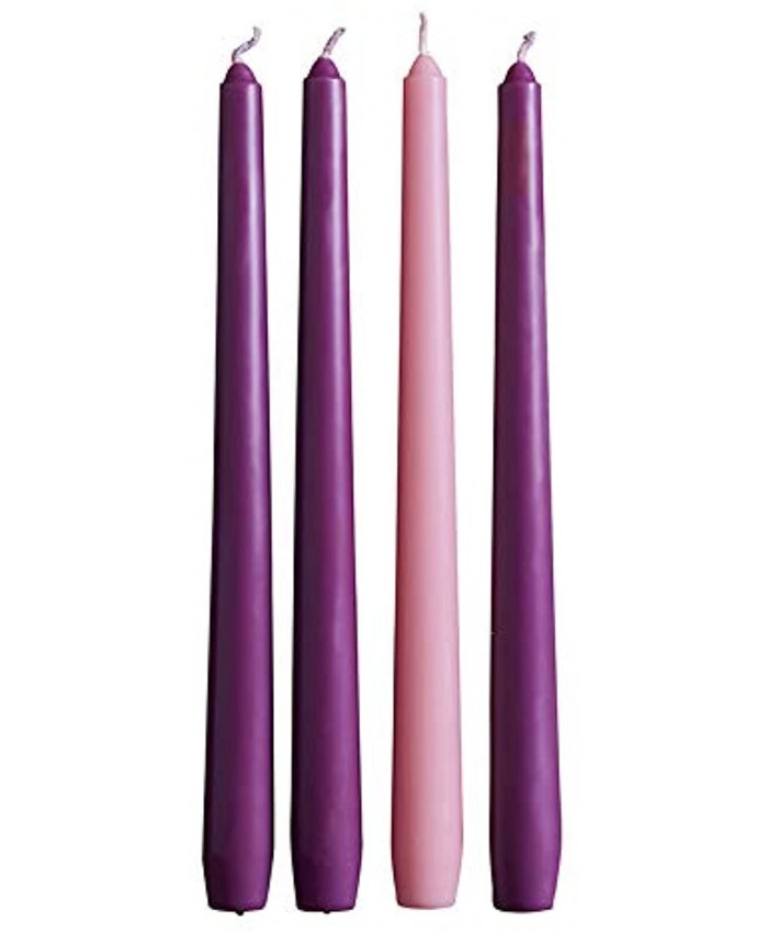 Christmas Advent Candle Set with Prayer Pamphlet-Paraffin Wax Taper Candles- 4 Pack 3 Purple 1 Pink for Advent Wreath -Includes Advent Prayers and Customs Pamphlet 10 inch
