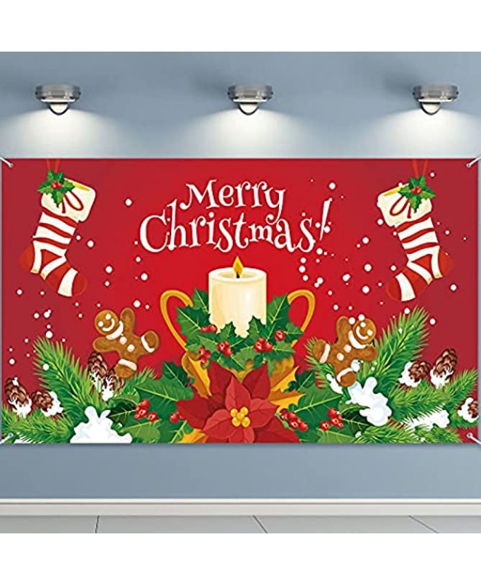 Christmas Decoration Supplies 72.8 x 43.3 Inch Large Fabric Merry Christmas Santa Claus Banner Christmas Snowman Background Candle Flag Pendant Christmas Party Background Decoration Christmas Supplies for Holiday Parties Candle