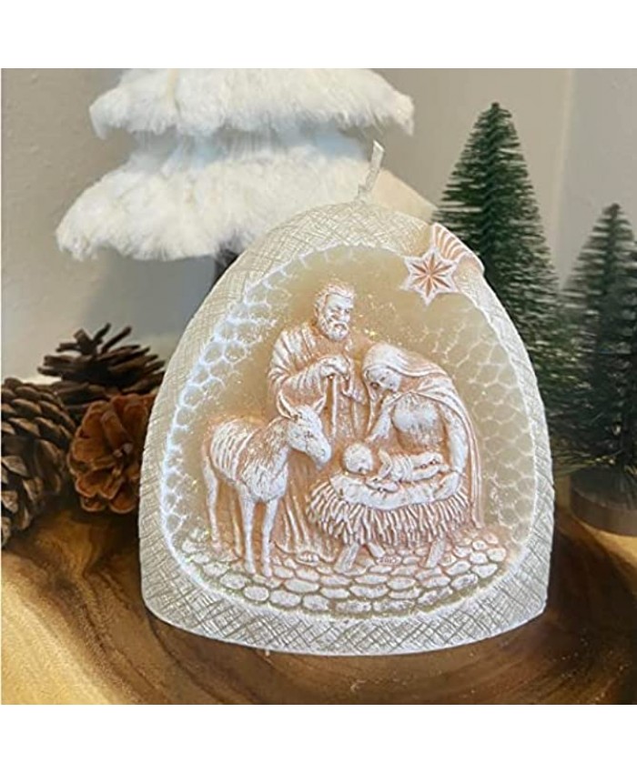 Christmas Nativity Creche Candle with Diode Multicolored LED Changing Lights Natural