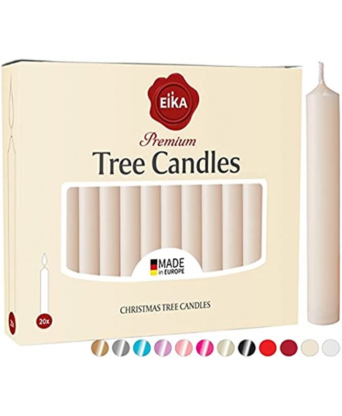 Eika Premium Christmas Tree Candles Set of 20 Traditional Christmas Wax Candles for Pyramids Carousels & Chimes Made in Europe Solid Colored Champagne