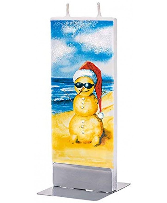 Flatyz Beach Christmas Decorations Sand Snowman with Santa Hat Decorative Candle Flat Hand Painted Christmas Candles for Decor 6 inches