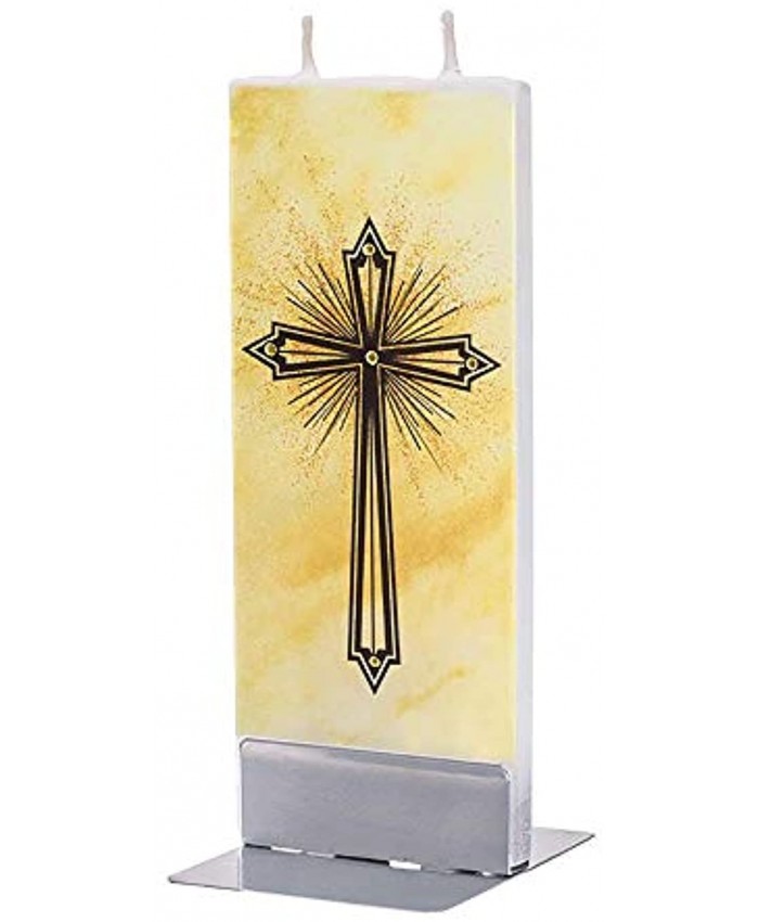 'Flatyz Cross Candle on Gold Flat Decorative Candles Hand Painted Christmas Candle Gifts for Women or Men 6 inches