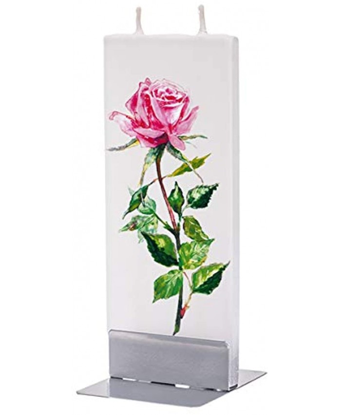 Flatyz D20031 Decorative Flat Double Wick Non Drip Candle with Base Pink Rose 6 Inches x 2.4 Inches x .25 Inches