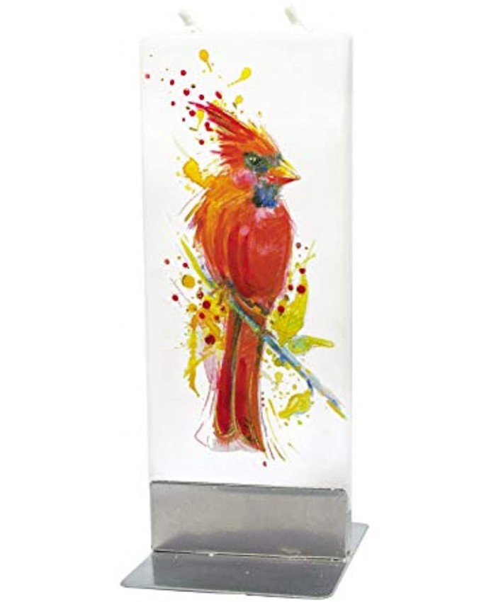 Flatyz Hand Painted Flat Candle | Unscented Dripless Smokeless Decorative | Motif’s Cardinal Bird | Double Wick with Metal Base | Unique Gift Idea and Home Décor Accent