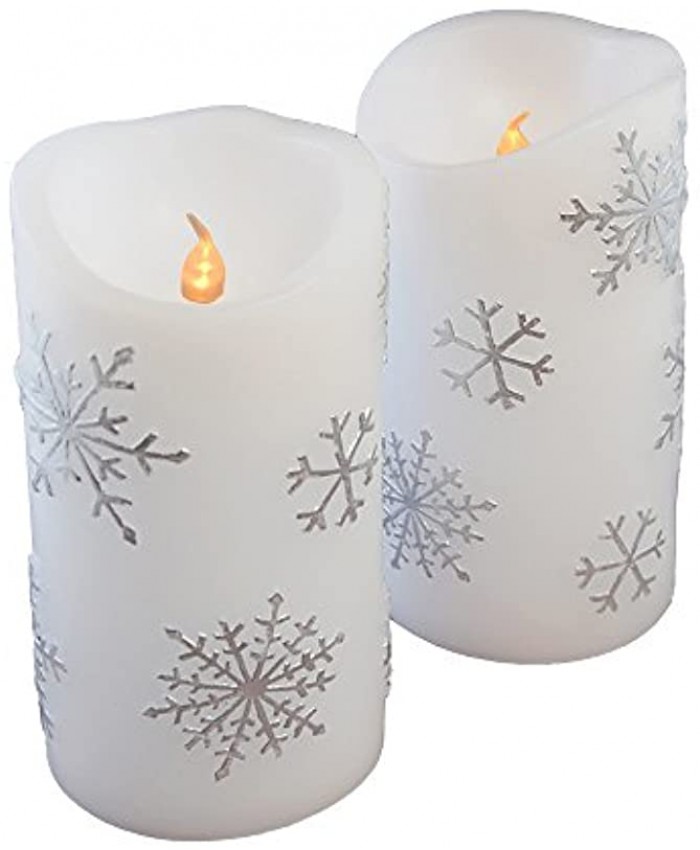 Lumabase Battery Operated Wax LED Candles Snowflake Silver Set of 2 92102