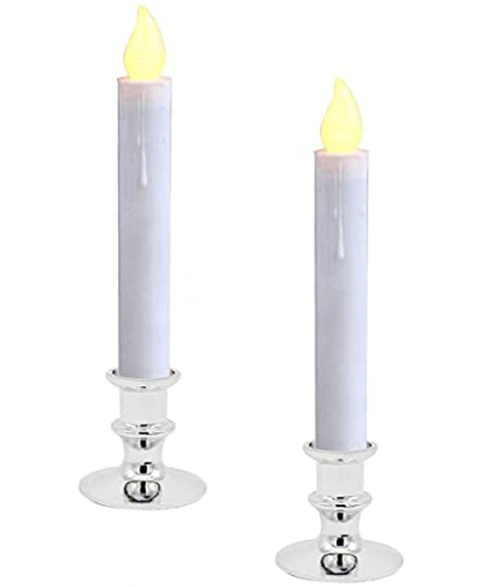 Taper Time Window Candle with Silver Holder,LINCOUNTRY Christmas Battery Operated White LED Candles,Flickering Flameless Light,2 PCS,Country Primitive Décor Kitchen Bedroom Dining Church Party Holiday