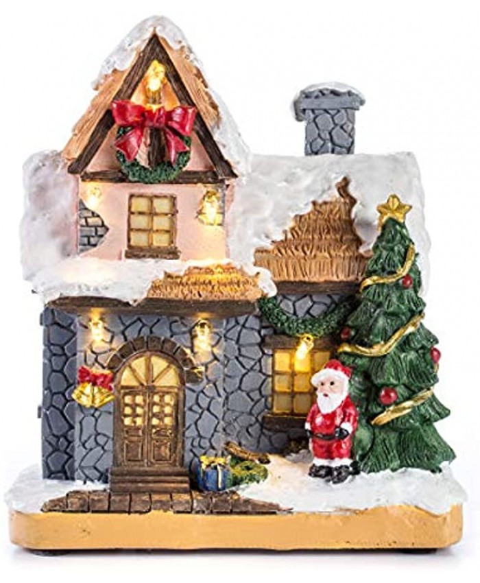 6" Resin Christmas Scene Village Houses Town with Warm White LED Light Battery Operate Christmas Ornamnet