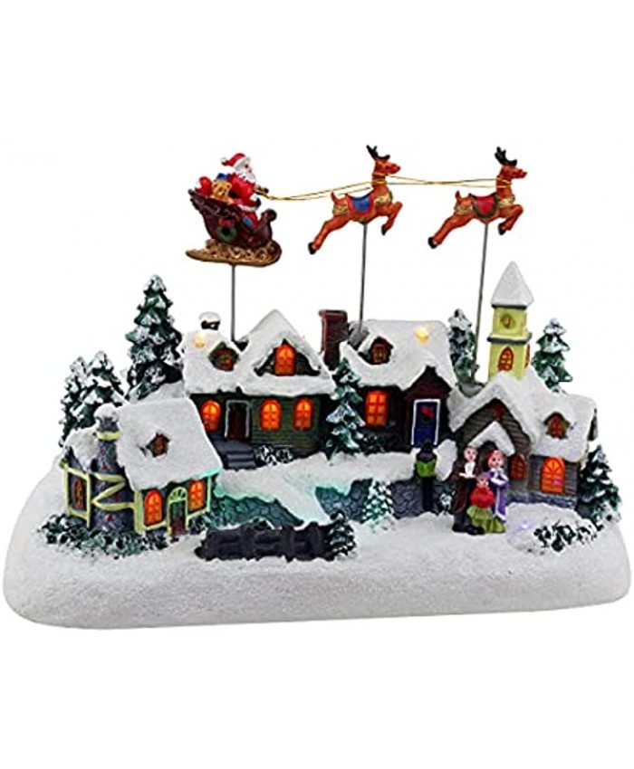 Animated Santa & Reindeer Sleigh Christmas Village Pre-lit Musical Christmas Village Perfect Addition to Your Christmas Indoor Decorations & Holiday Displays