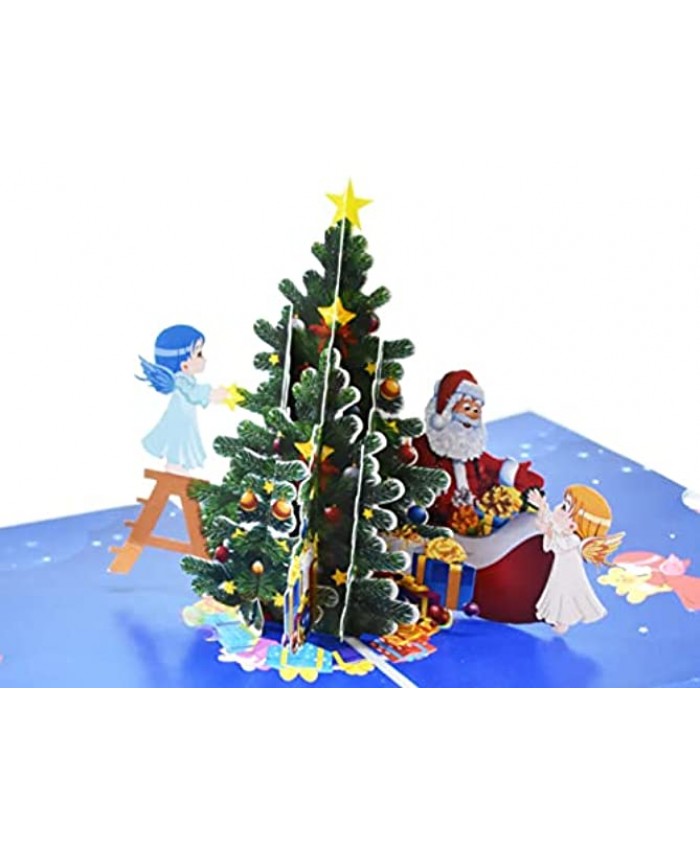 Christmas 3D Pop Up Card Angels Decorating Christmas Tree with Santa Claus