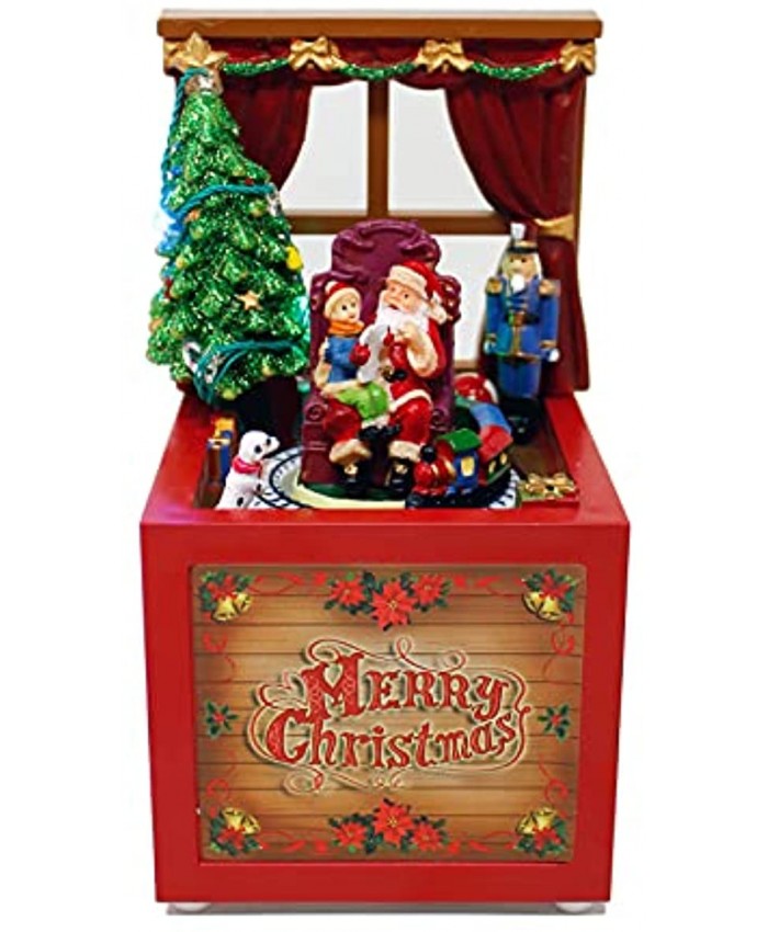 Christmas Decor Santa Music Box with Animated Train LED Lights Battery Operated not Included 8" H x 4" W x 4.5" D