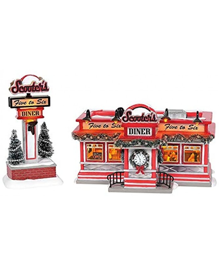 Department 56 Original Snow Village Scooter's Diner Animated Lit Building and Accessory Set 6.1 Inch Multicolor