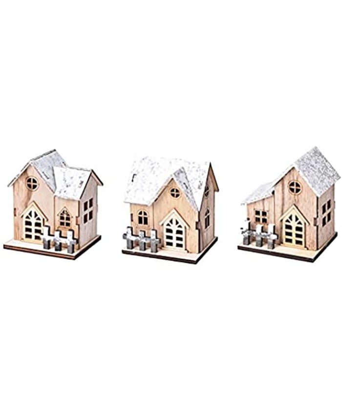 Kisangel 3Pcs Light Up Christmas House Holiday 3D Wooden Snow Hut Cabin Puzzle with LED Light Christmas Story Village Building for Home Shop