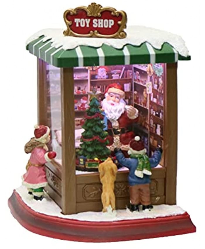 Moments In Time Christmas Village Décor Santa's Toy Shop with Music Christmas Songs LED Lights Battery Operated not Included 8.8" H x 6" W x 6" D