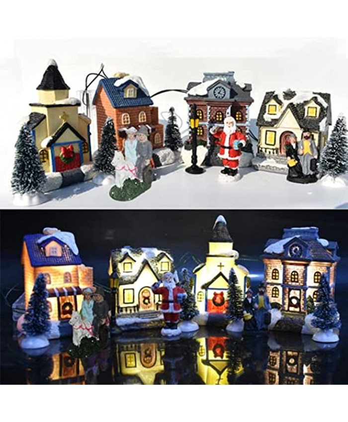 NUFR 10PCS Christmas Village Sets Resin Christmas Ornament with LED Light Christmas Village Houses Christmas Home Decor Collectible Buildings Gift for Kids
