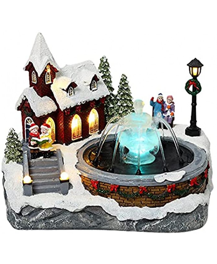UMXOSM Christmas Village Houses 8inch Winter Snow Santa House with LED Lighted Music Luminous Fountain for Christmas Holiday Winter Village Decoration Children
