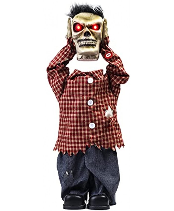 18 inch Electronic Raise Head Ghost,Indoor Outdoor Halloween Decoration The Eyes Flash with Lights and The Head Can Be Lifted with His Own Hand and Then Returned to The Position