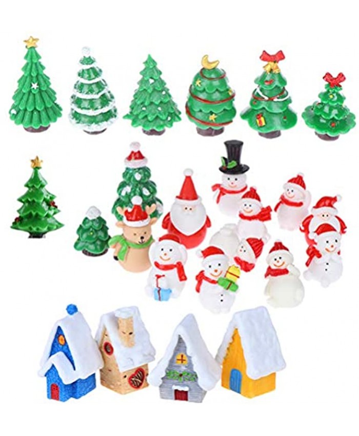 24 Pieces Miniature Resin Toys Christmas Tree Snowman Santa Claus Houses Figurines Fairy Garden Landscape Crafts Ornament