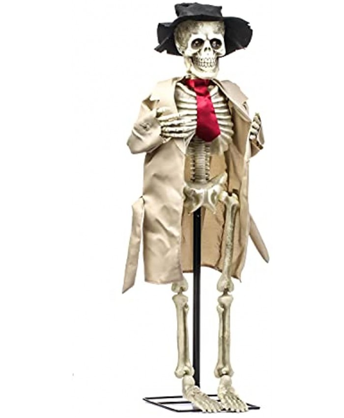 40inch Electronic LED Skeleton Ghost West Halloween Decoration,Can Open Hands with Creepy Sounds,Indoor Outdoor Halloween Decoration