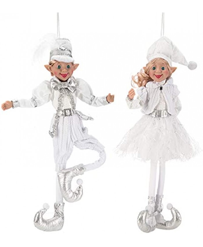 ARCCI 24 Inch Christmas Elves Figurine Set of 2 White & Silver Posable Elf Christmas Figure Xmas Holiday Party Home Decoration