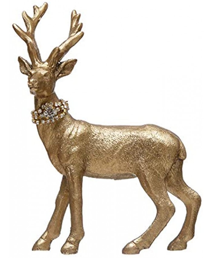 Creative Co-Op 4-1 2"L x 2" W x 6" H Resin Standing Deer w Crystal Collar Gold Finish Figures and Figurines Multi