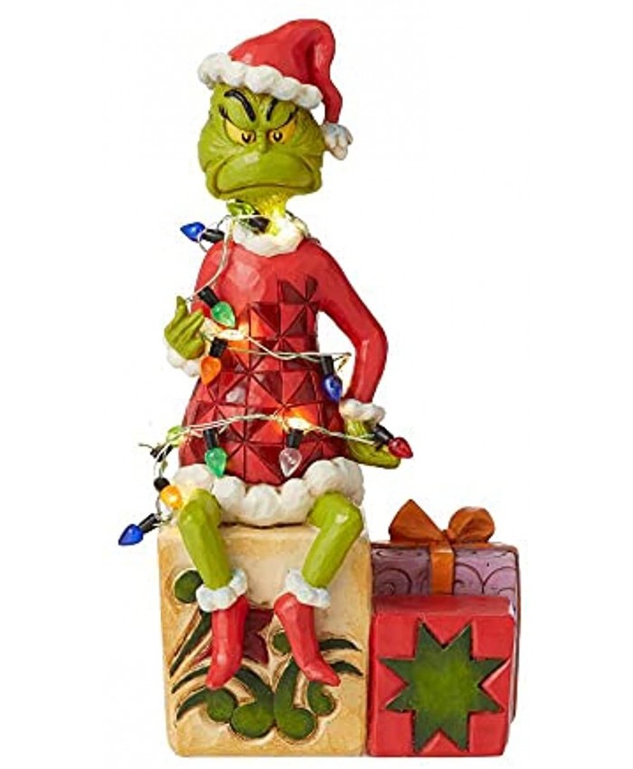 Enesco Dr. Seuss The Grinch on Present Wrapped in Lights Figurine