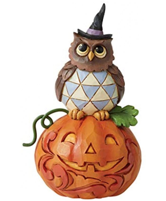 Enesco Jim Shore Heartwood Creek Halloween Owl with Pumpkin Miniature Figurine Multicolor