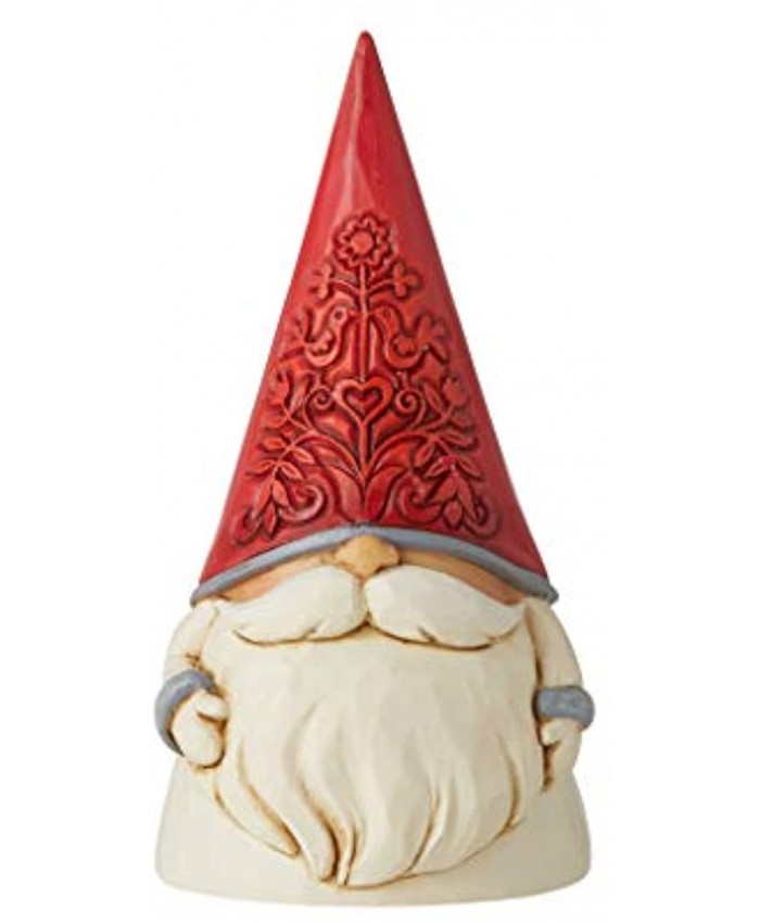 Enesco Jim Shore Heartwood Creek Nordic Noel Floral Hat Gnome Yule Tomte Figurine 3.86" H Red Dirty White Grey