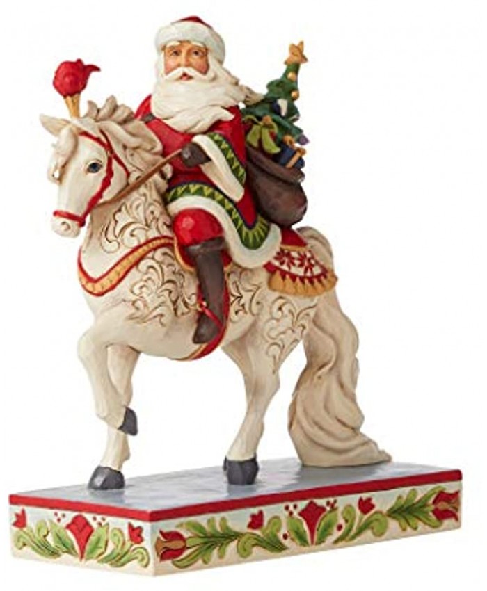 Enesco Jim Shore Heartwood Creek Santa Riding Horse Seasonal Steed Figurine 9-Inch Height Red and White