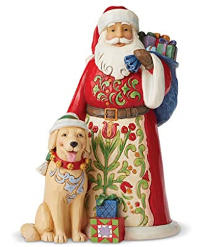 Enesco Jim Shore Heartwood Creek Santa with Dog Festive Furry Friendship Figurine 9-Inch Height Multicolor