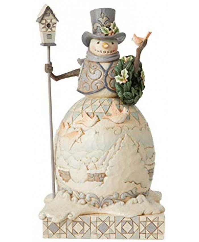 Enesco Jim Shore Heartwood Creek White Woodland Snowman with Cardinals and Wreath Figurine 9.25 Inch Multicoloured