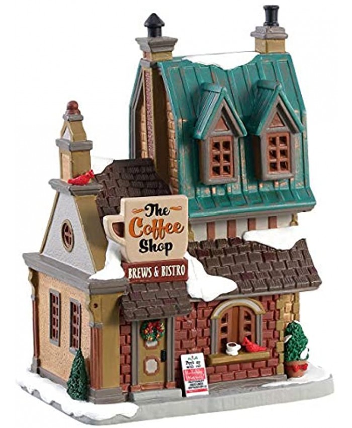 Lemax 85380 The Coffee Shop Caddington Village Collection Porcelain Colorful Decorated Miniature Lighted Building X'mas Decor Gift Collectible On Off Switch 7.87" x 5.83" x 4.41"