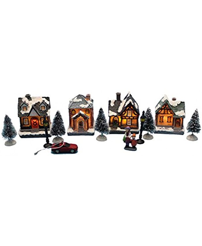 Lighting up DIY Christmas Doll Figurine Tiny Resin House Village Building Set of 4