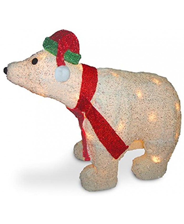 National Tree 18.5 Inch White Flannel 3D Linen Polar Bear with 35 Clear Outdoor Lights MZFP-185LO