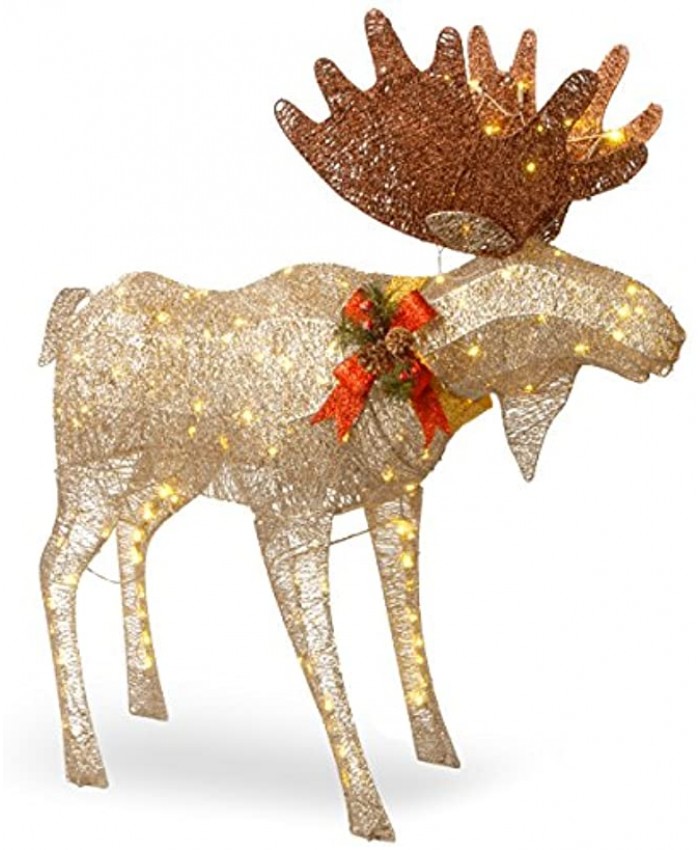 National Tree Company Artificial Christmas Décor | Includes Pre-strung White LED Lights and Ground Stakes | Crystal Splendor Moose 4 ft