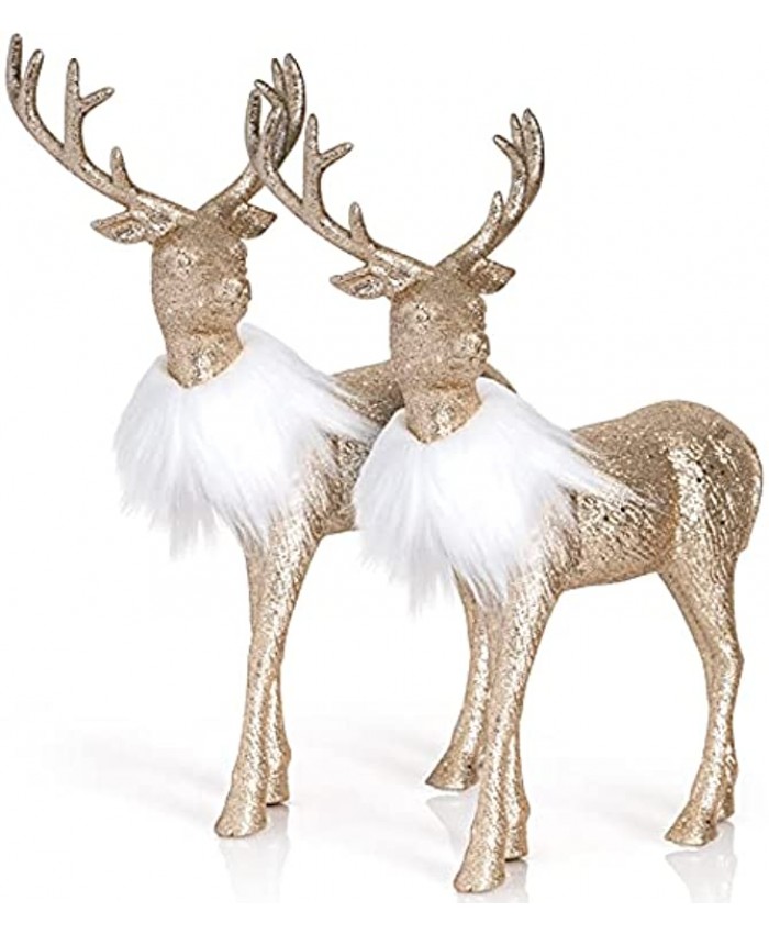 Ornativity Gold Glitter Christmas Reindeer Holiday Party Deer Figurine Statues Dinner Tabletop Decorations Centerpiece Pack of 2