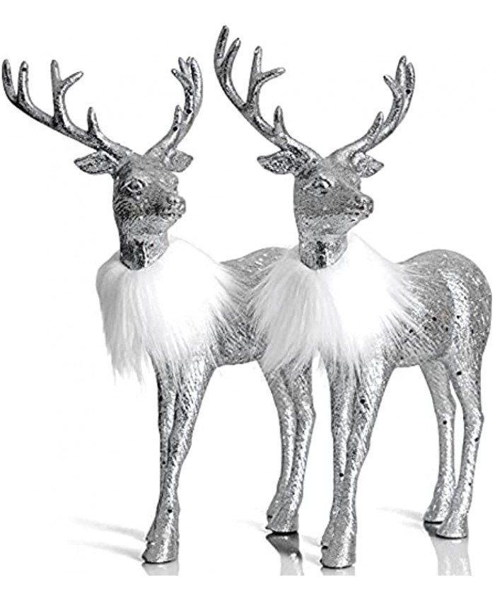 Ornativity Silver Glitter Christmas Reindeer Holiday Party Deer Figurine Statues Dinner Tabletop Decorations Centerpiece Pack of 2