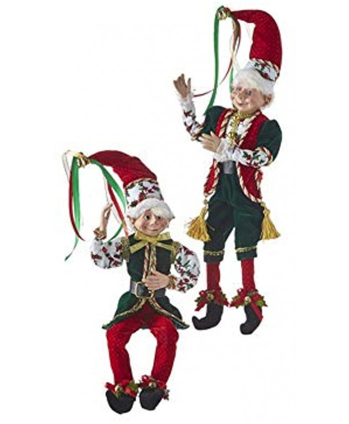 RAZ Imports 2021 Christmas Eve 16-inch Posable Elf Figurine Assortment of 2