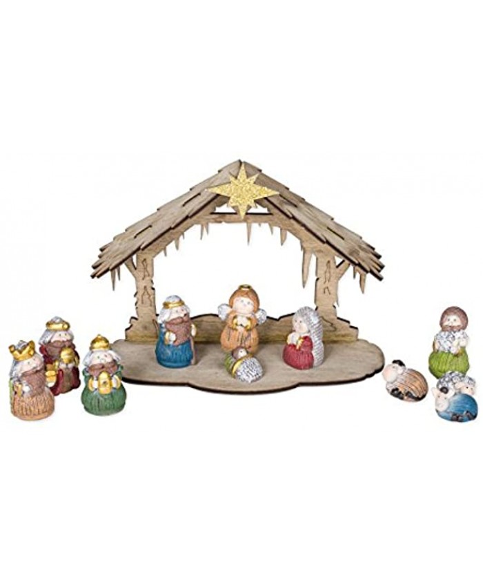 TII Woven Textured Holy Family Friends and Stable 6 x 4.5 Resin Christmas Nativity Figurine Set of 12