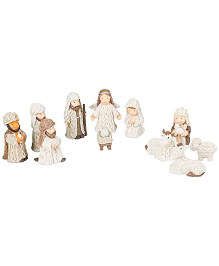 Transpac Imports Inc. Cable Knit Textured Holy Family 3 Kings and Angel Resin Christmas Nativity Figurine Set of 11