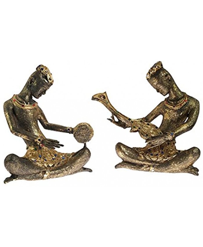 AeraVida Royal Musicians of Siam Rain Tree Wood Gold Tones Figurine Sculpture
