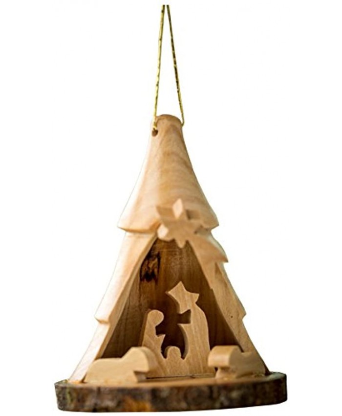 EARTHWOOD FINE WOOD PRODUCTS E-19b Olive Wood Tree Nativity Ornament Brown